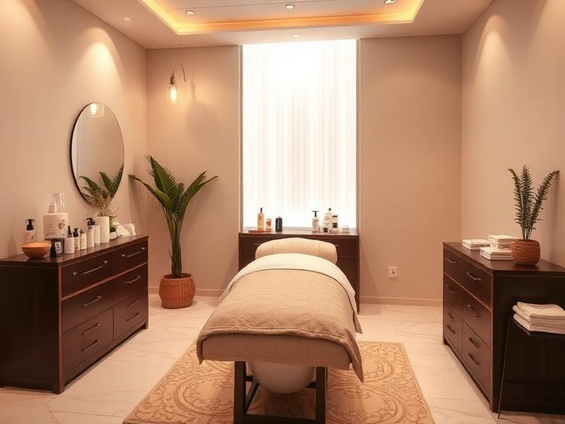 Professional facial treatment room with skincare products at spa near Khilkhet Dhaka
