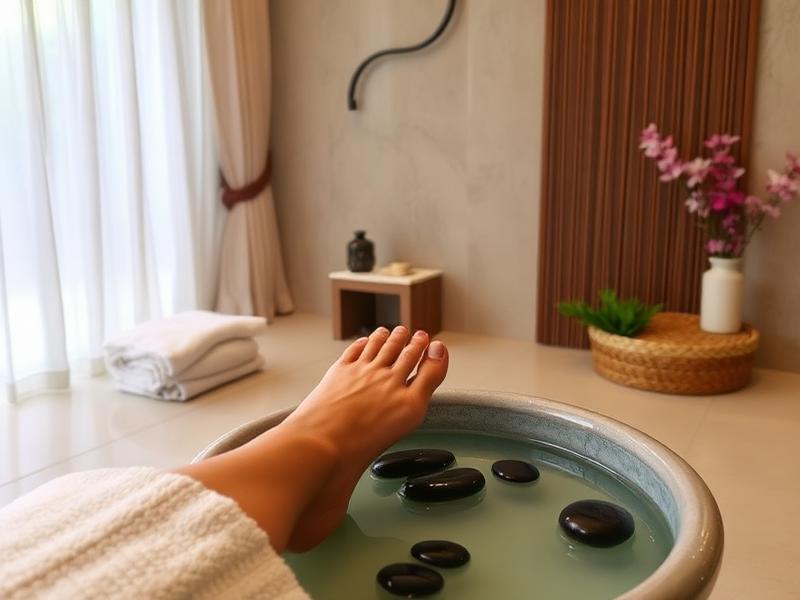 Foot massage and reflexology treatment with warm water bath at spa near Baridhara