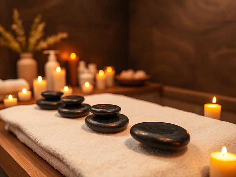 Hot stone massage setup with basalt stones at luxury spa near Uttara Dhaka