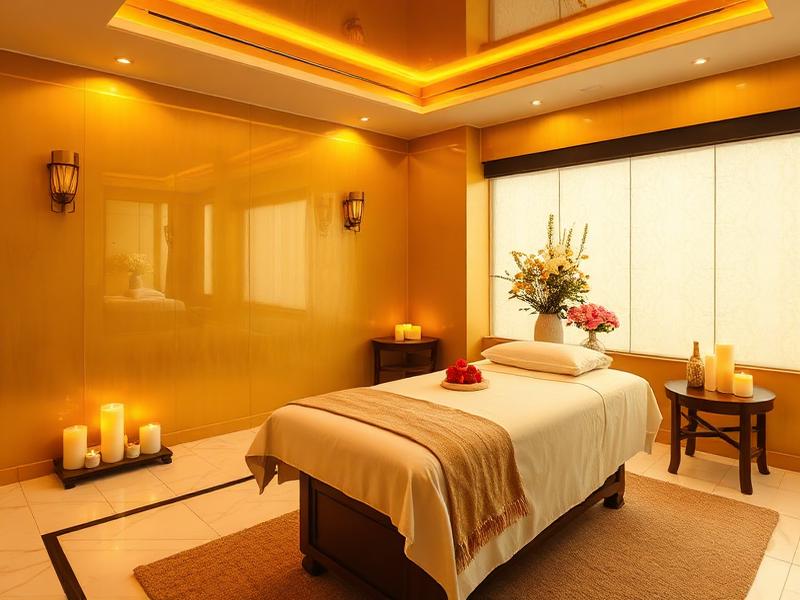 Luxury spa treatment area with golden lighting at spa near Kachukhet Dhaka