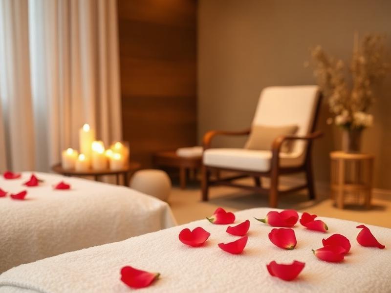 Relaxing spa ambiance with rose petals and candles at spa near ChairmenBari area